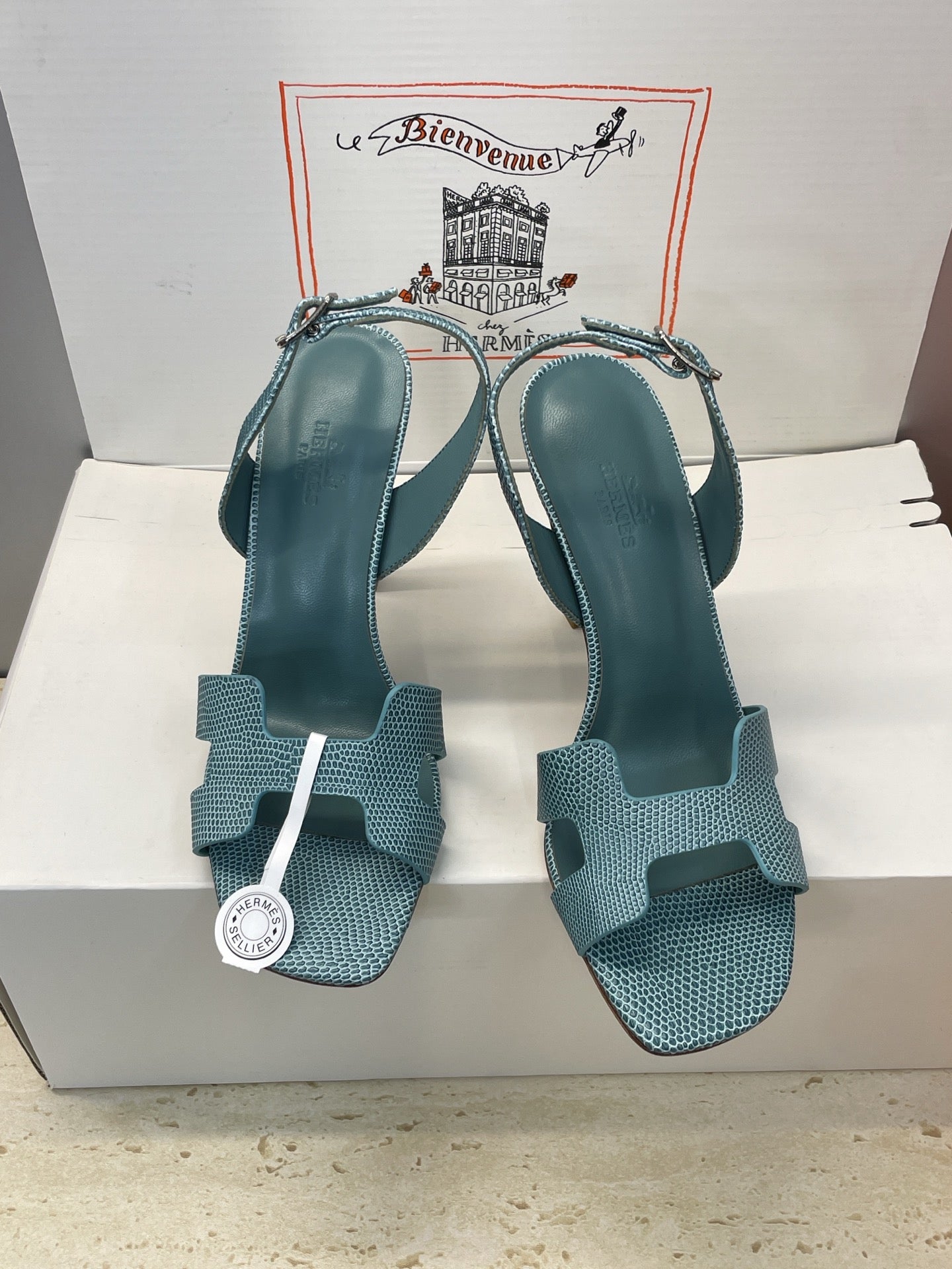 HM 26ss High Heel Sandals 105 Deep Teal Cowhide 607111