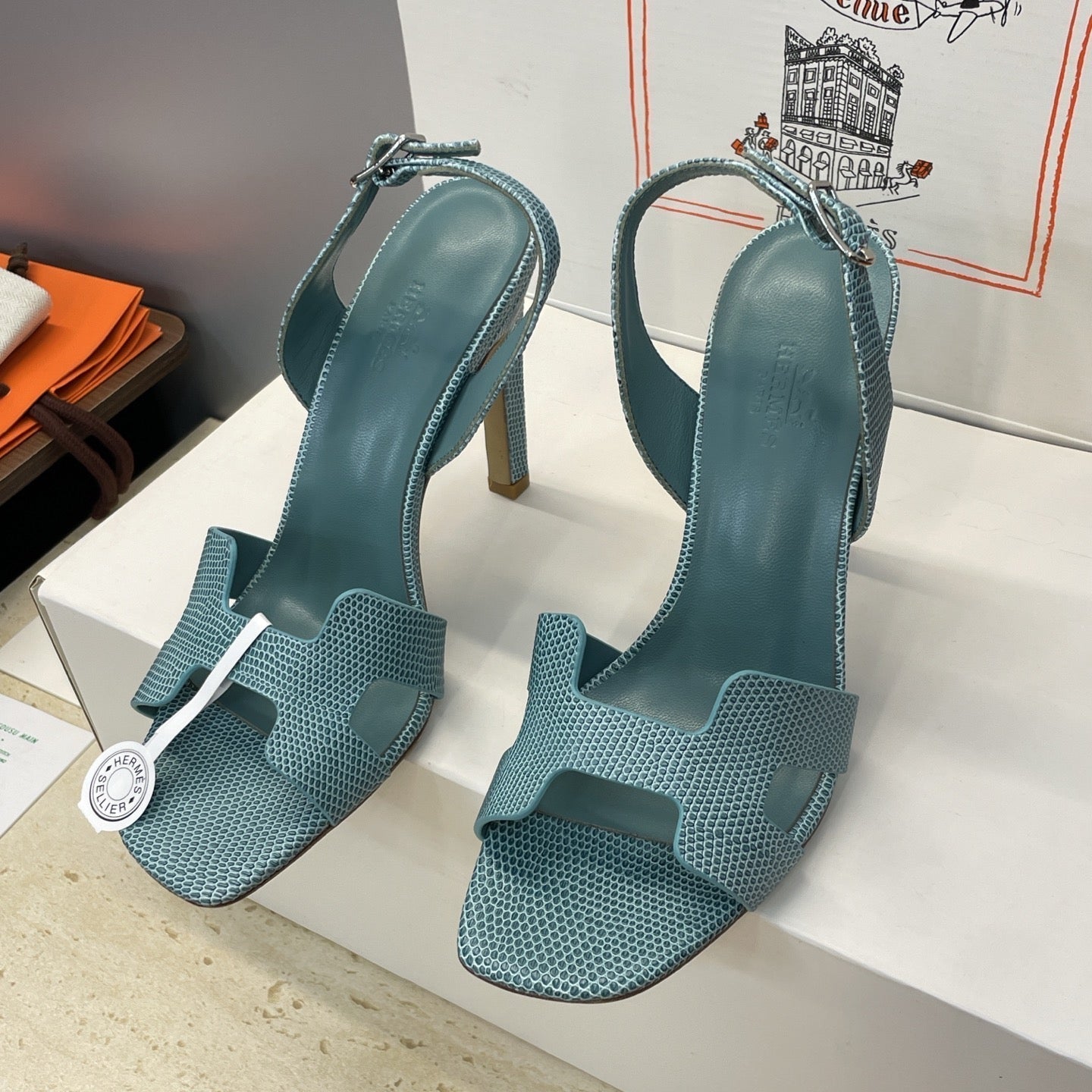 HM 26ss High Heel Sandals 105 Deep Teal Cowhide 607111