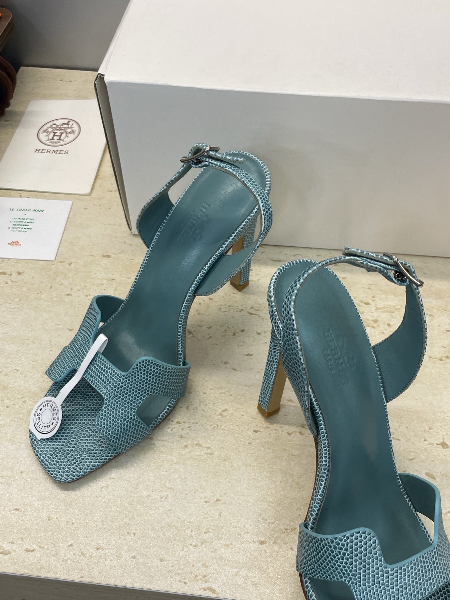 HM 26ss High Heel Sandals 105 Deep Teal Cowhide 607111