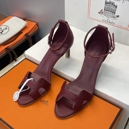 HM 26ss High Heel Sandals 70 Burgundy Cowhide 607120