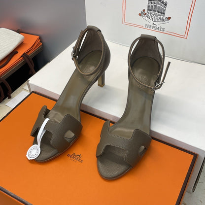 HM 26ss High Heel Sandals 70 Olive Green Cowhide 607123