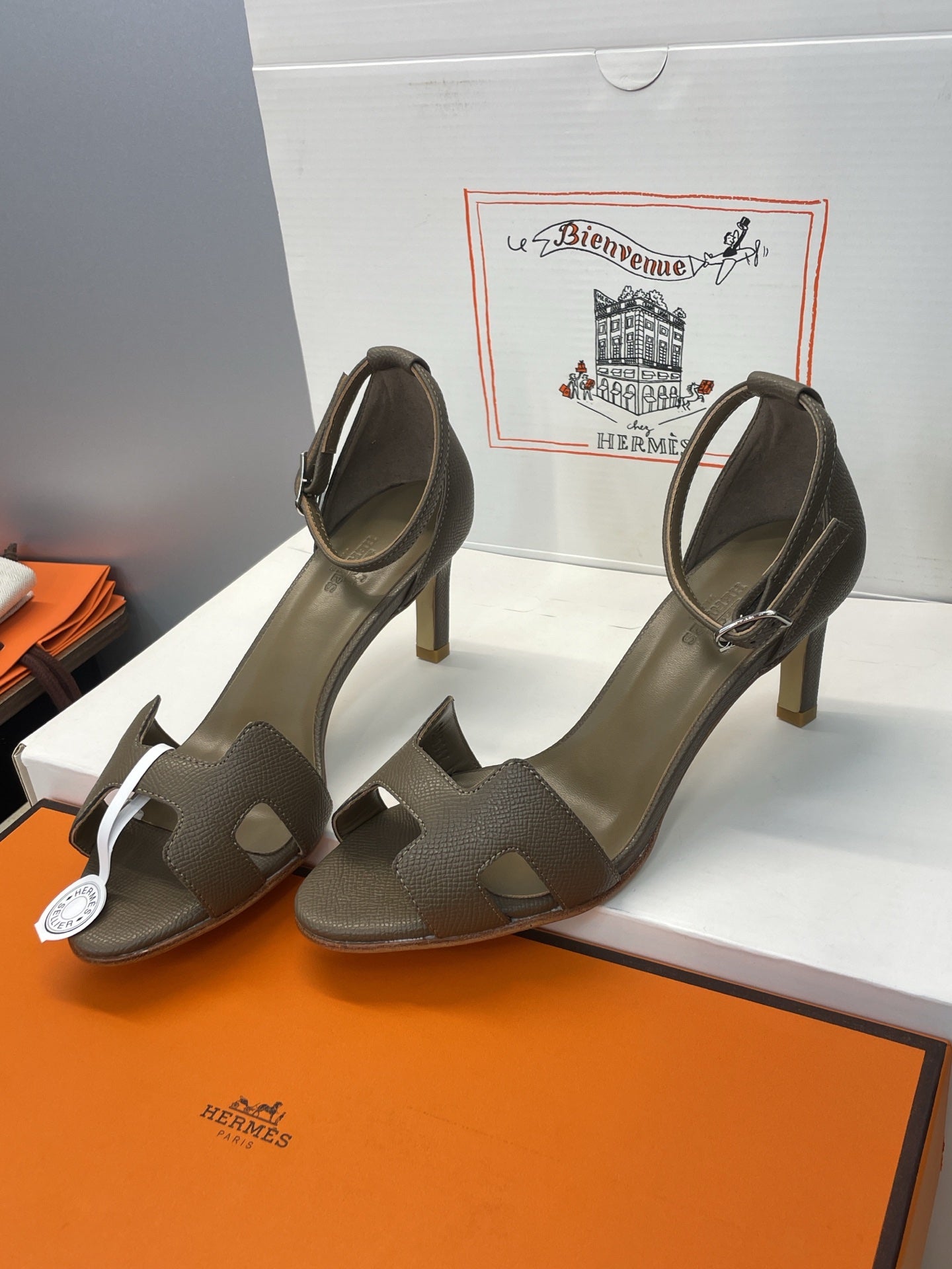 HM 26ss High Heel Sandals 70 Olive Green Cowhide 607123