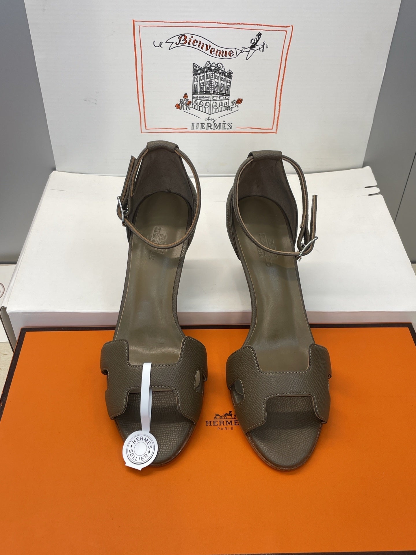 HM 26ss High Heel Sandals 70 Olive Green Cowhide 607123