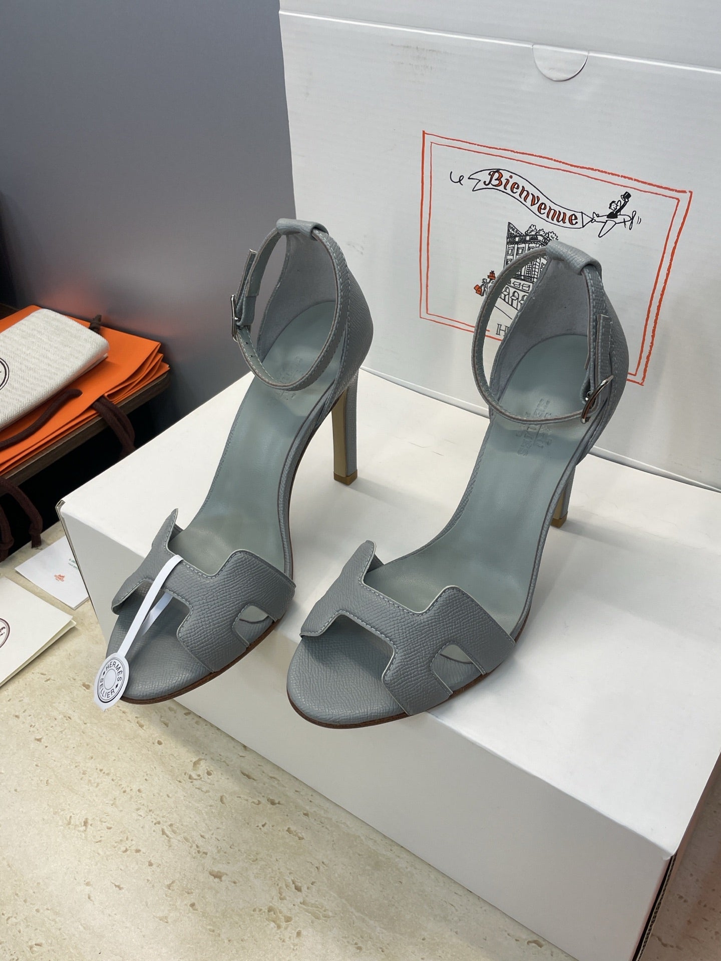 HM 26ss High Heel Sandals 105 Light Gray Cowhide 607126