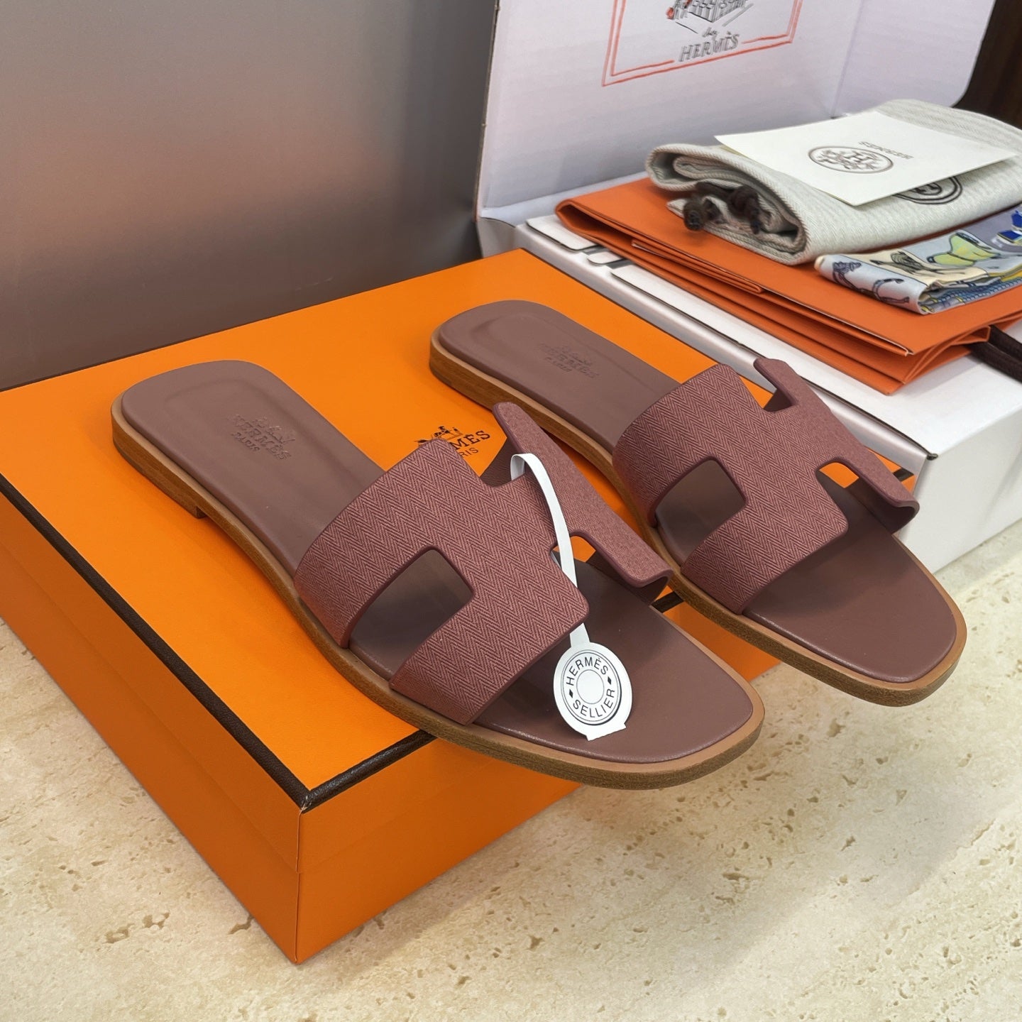 HM 26ss Oran Sandals Reddish Brown Calfskin 607236