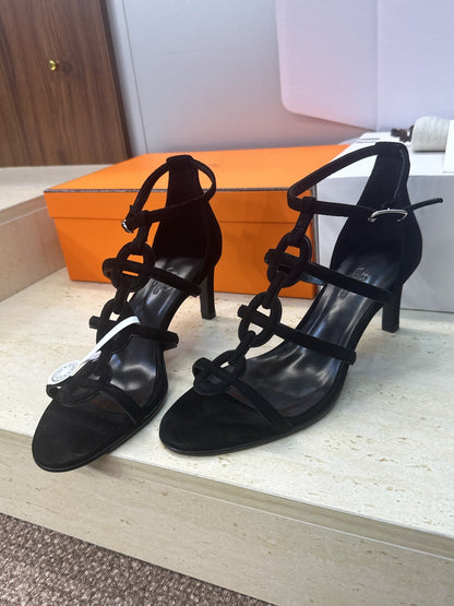 HM 26ss High Heels Sandals 70 Black Suede 633218