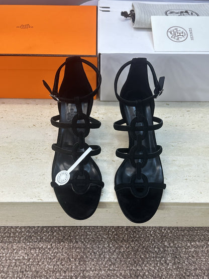 HM 26ss High Heels Sandals 70 Black Suede 633218