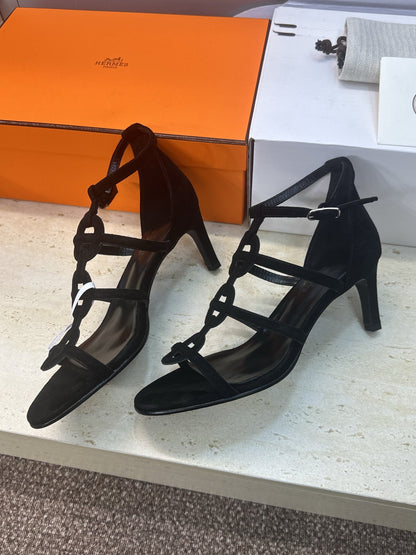 HM 26ss High Heels Sandals 70 Black Suede 633218