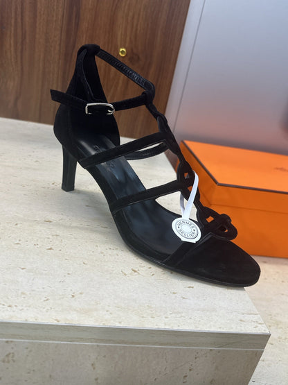 HM 26ss High Heels Sandals 70 Black Suede 633218