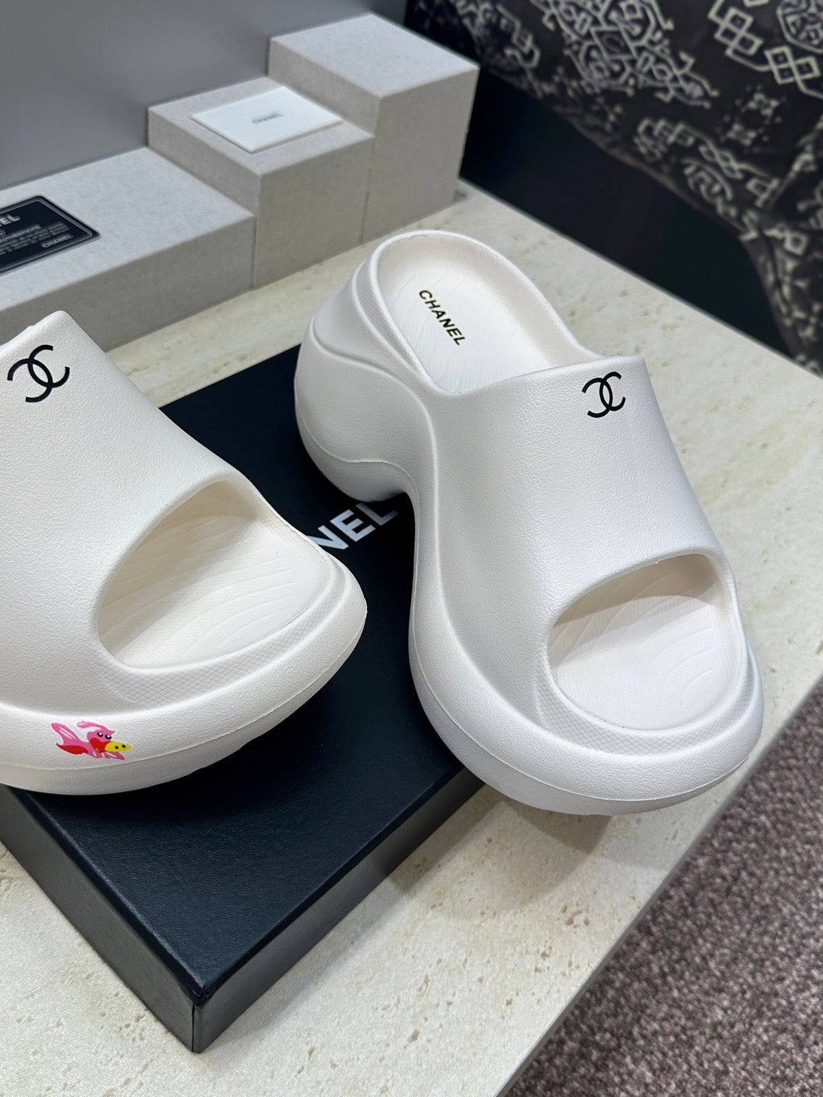 CC Platform Round Toe Open Toe Sandals White Rubber 830393