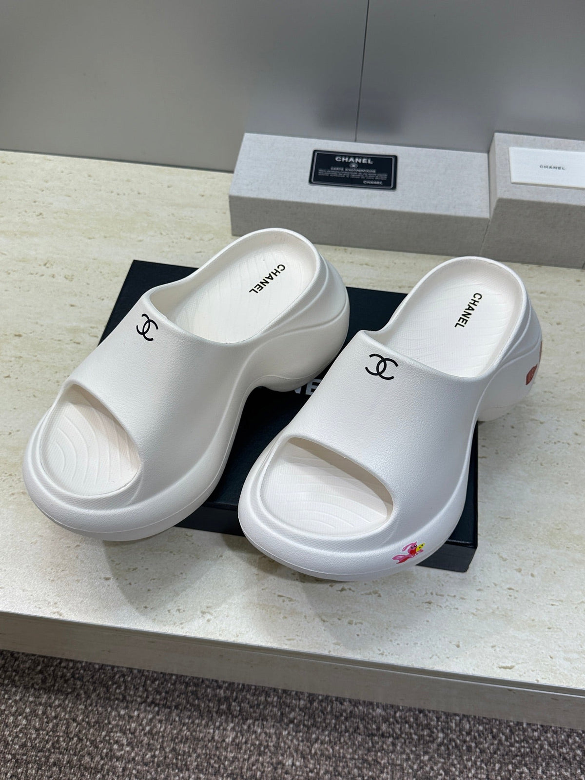 CC Platform Round Toe Open Toe Sandals White Rubber 830393