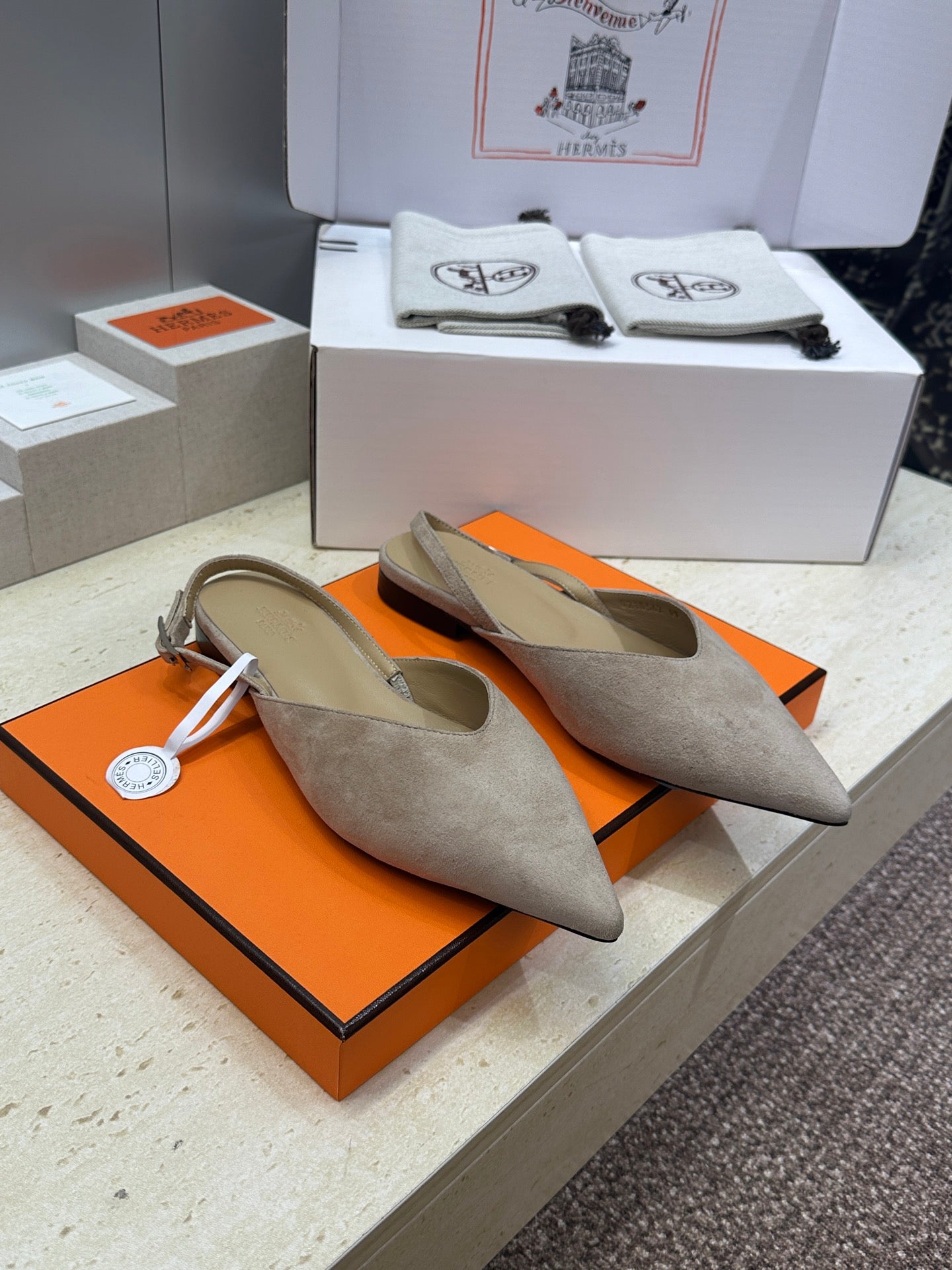 HM Nicoletta Slingback Flat Khahi Suede 830182