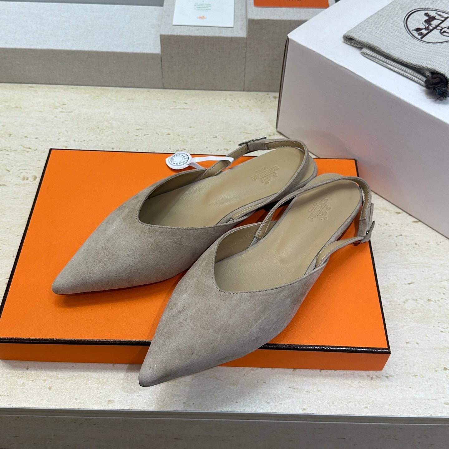 HM Nicoletta Slingback Flat Khahi Suede 830182