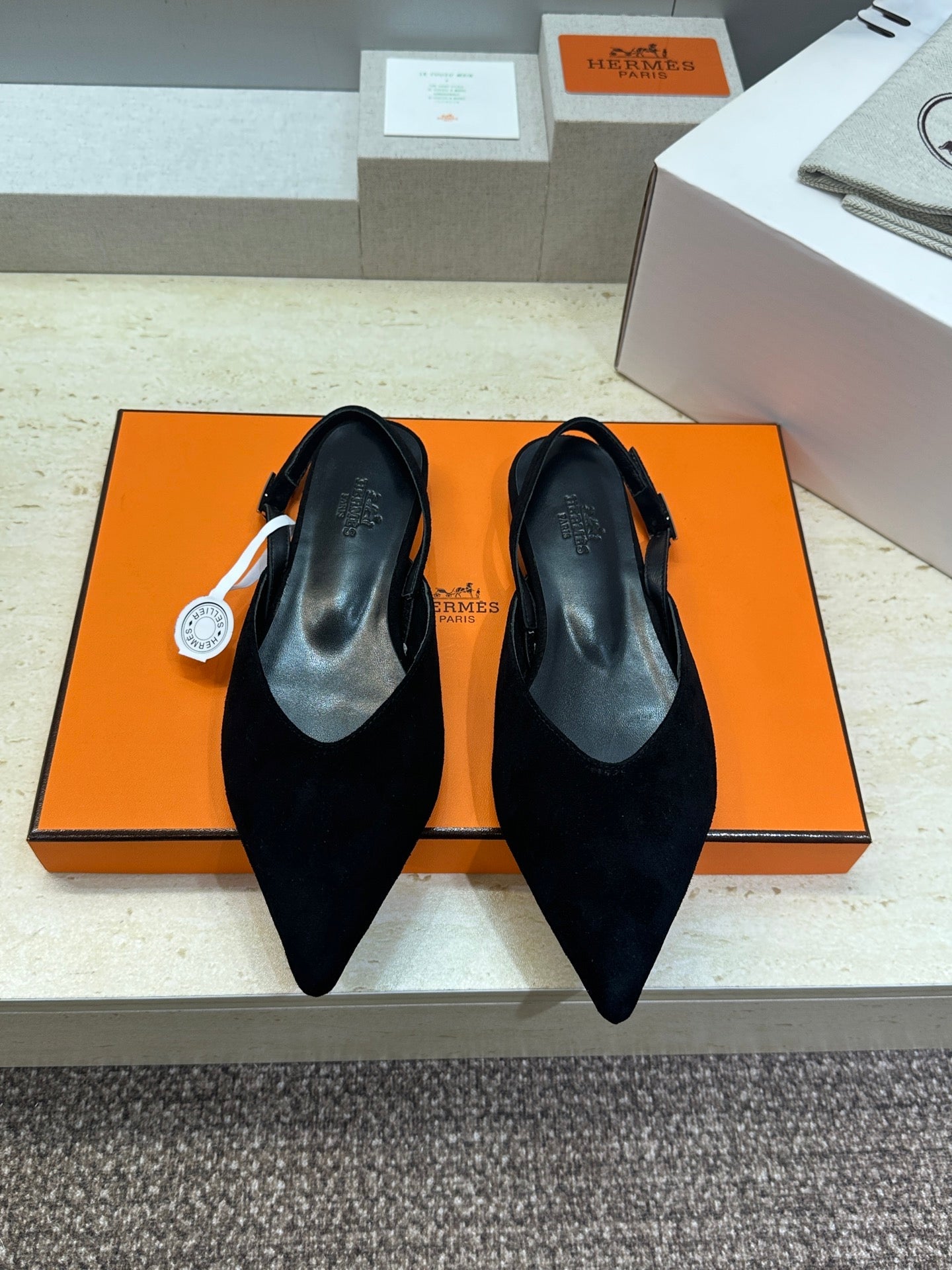 HM Nicoletta Slingback Flat Black Suede 830183