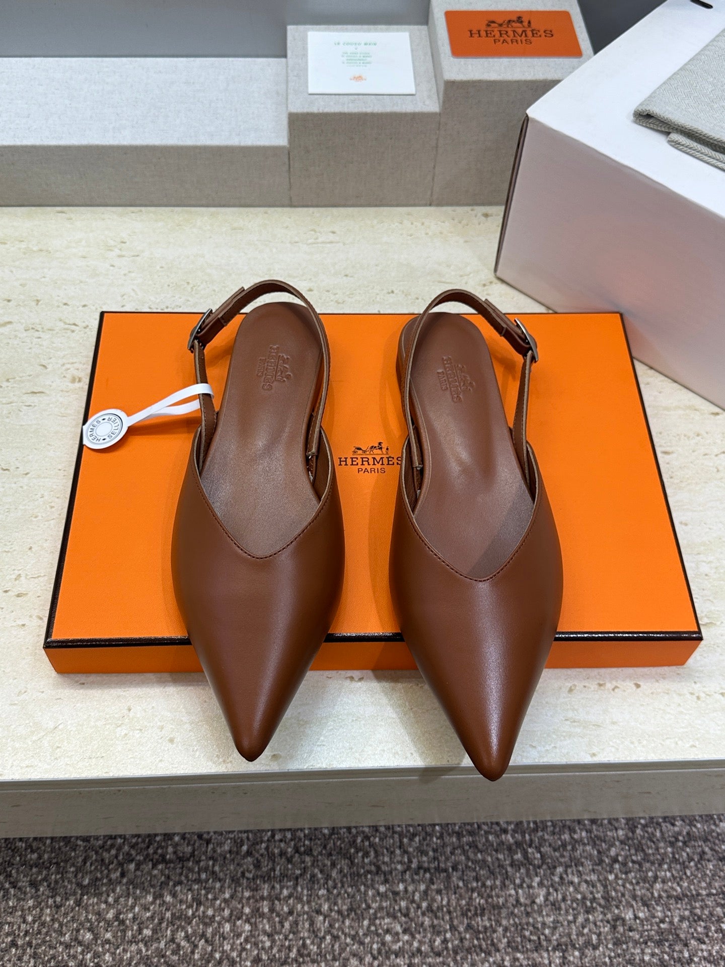 HM Nicoletta Slingback Flat Brown Calfskin 830185