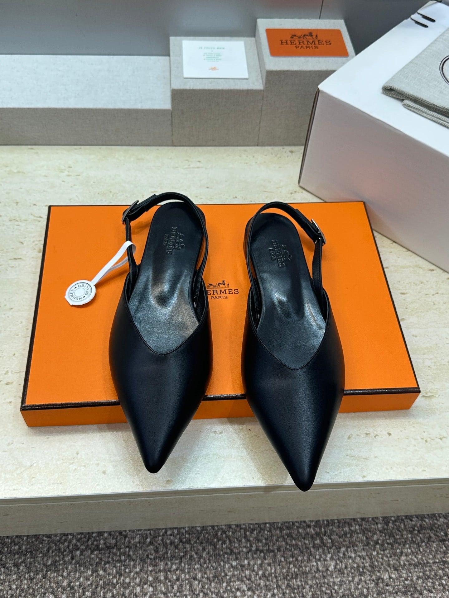 HM Nicoletta Slingback Flat Black Calfskin 830187