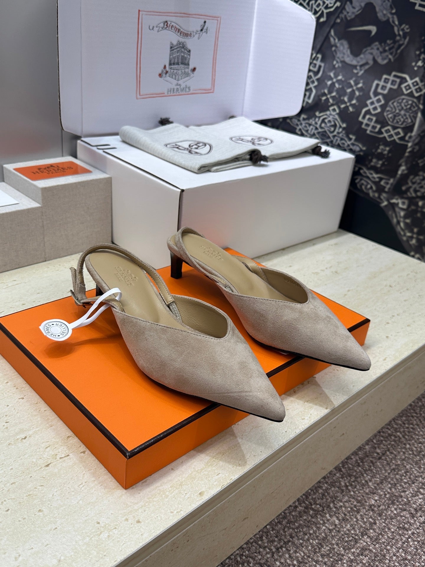 HM Nicoletta Slingback 4cm Khahi Suede 830188