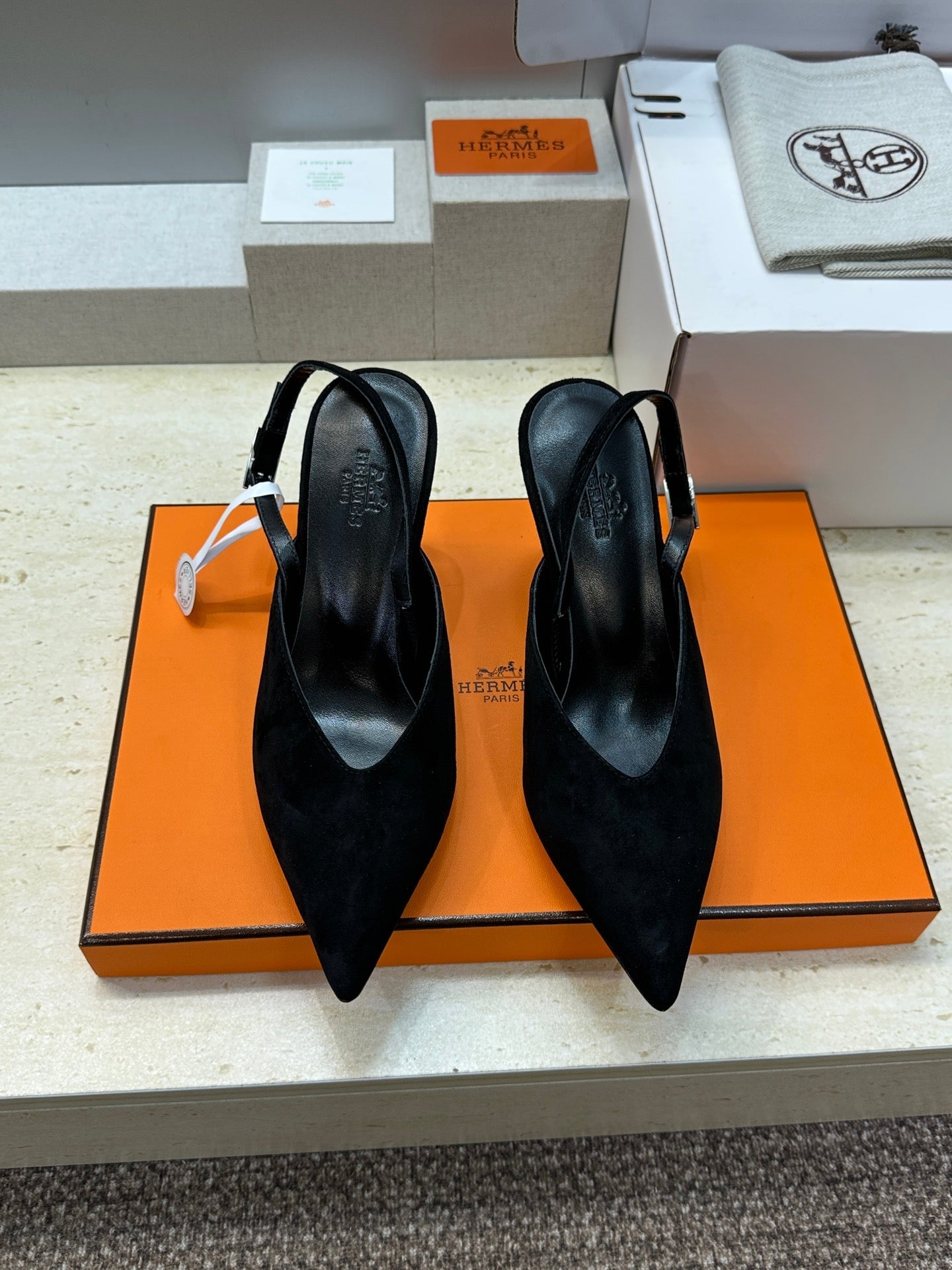 HM Nicoletta Slingback 9cm Black Suede 830195