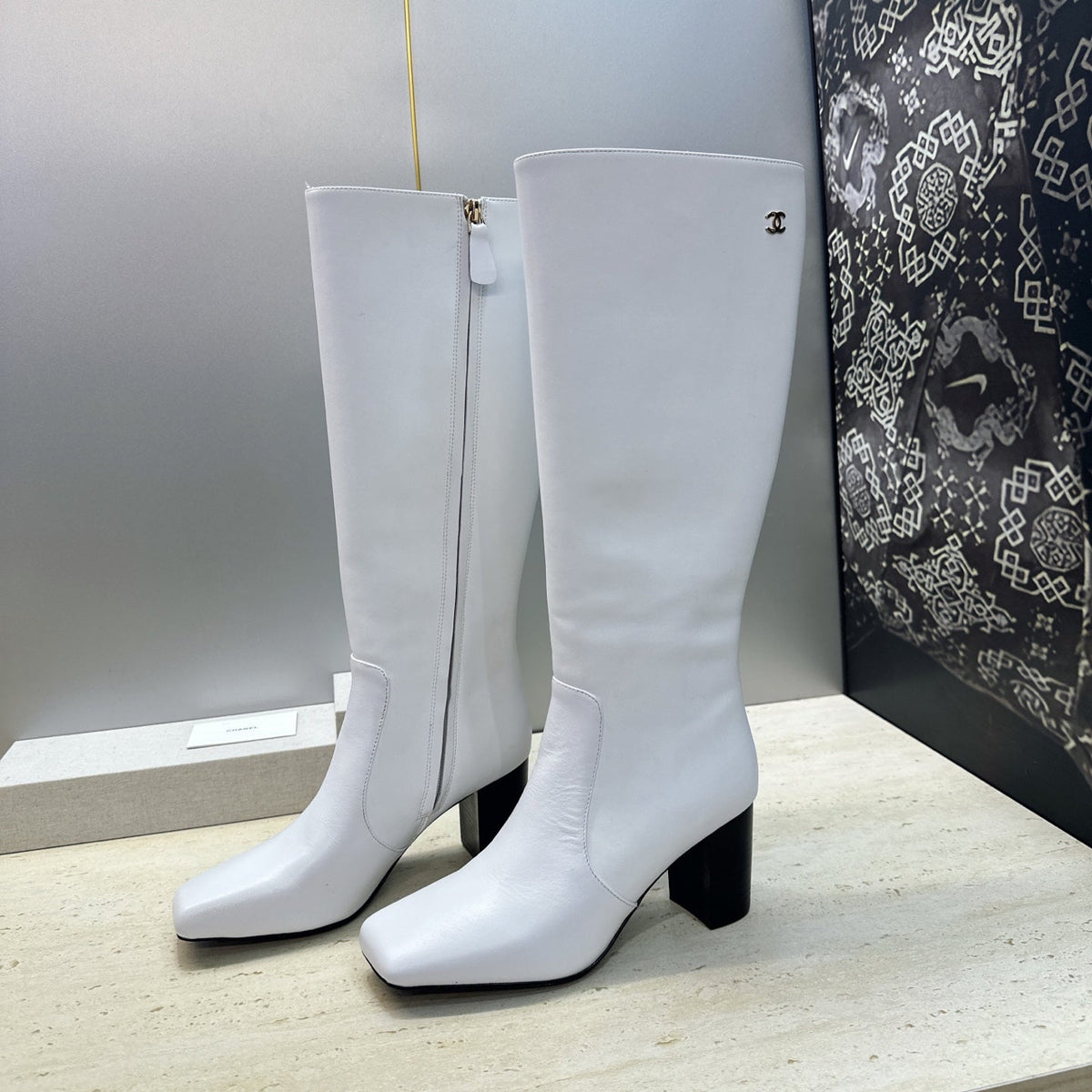 CC 26S Knee High Boots 7.5cm White Calfskin 118733