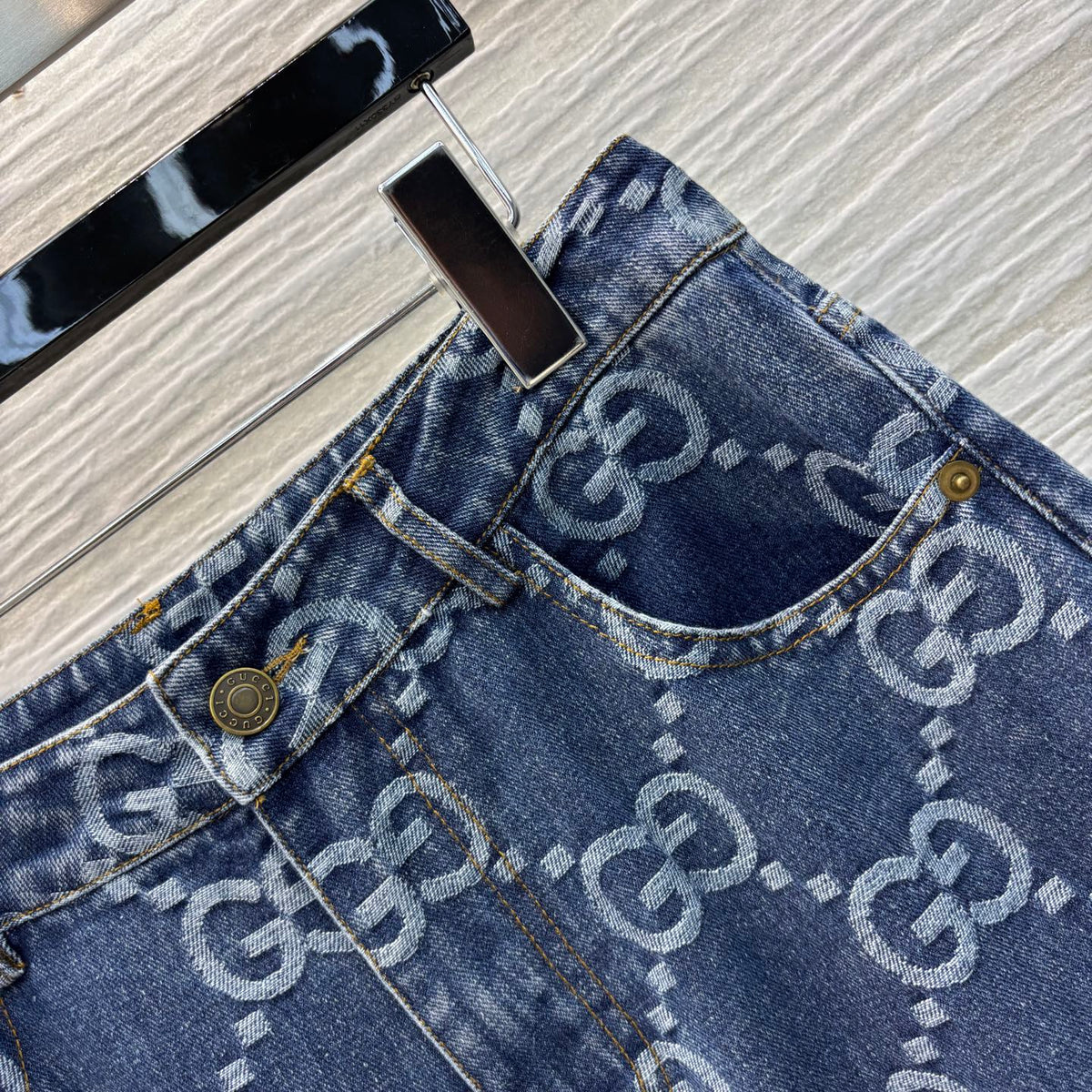 Gucci 2025 Logo Jacquard Straight Jeans Blue Cotton