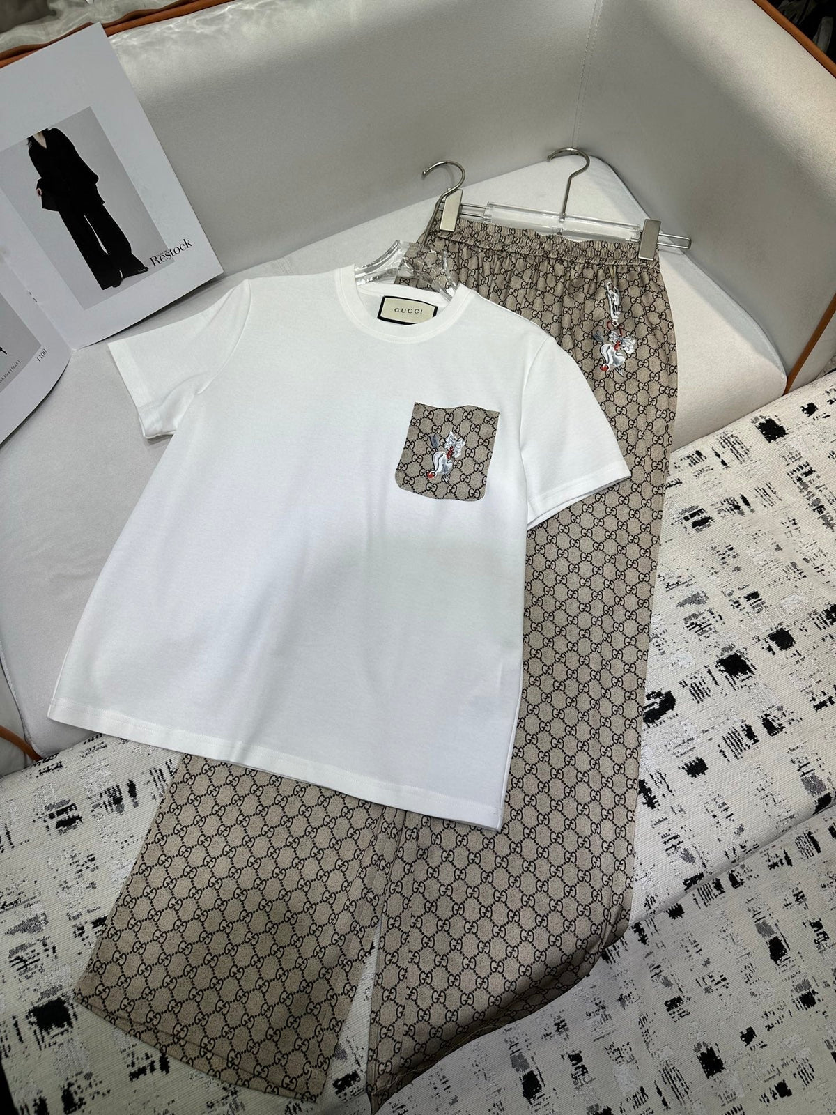 Gucci 2025 Pattern Set White Brown Polyester Fiber
