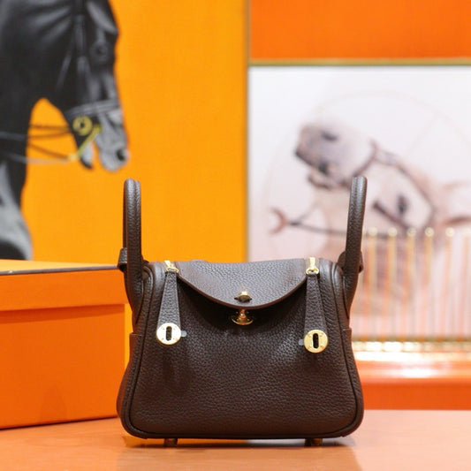 HM  Mini Lindy Bag 20cm Coffee Togo Leather 270314