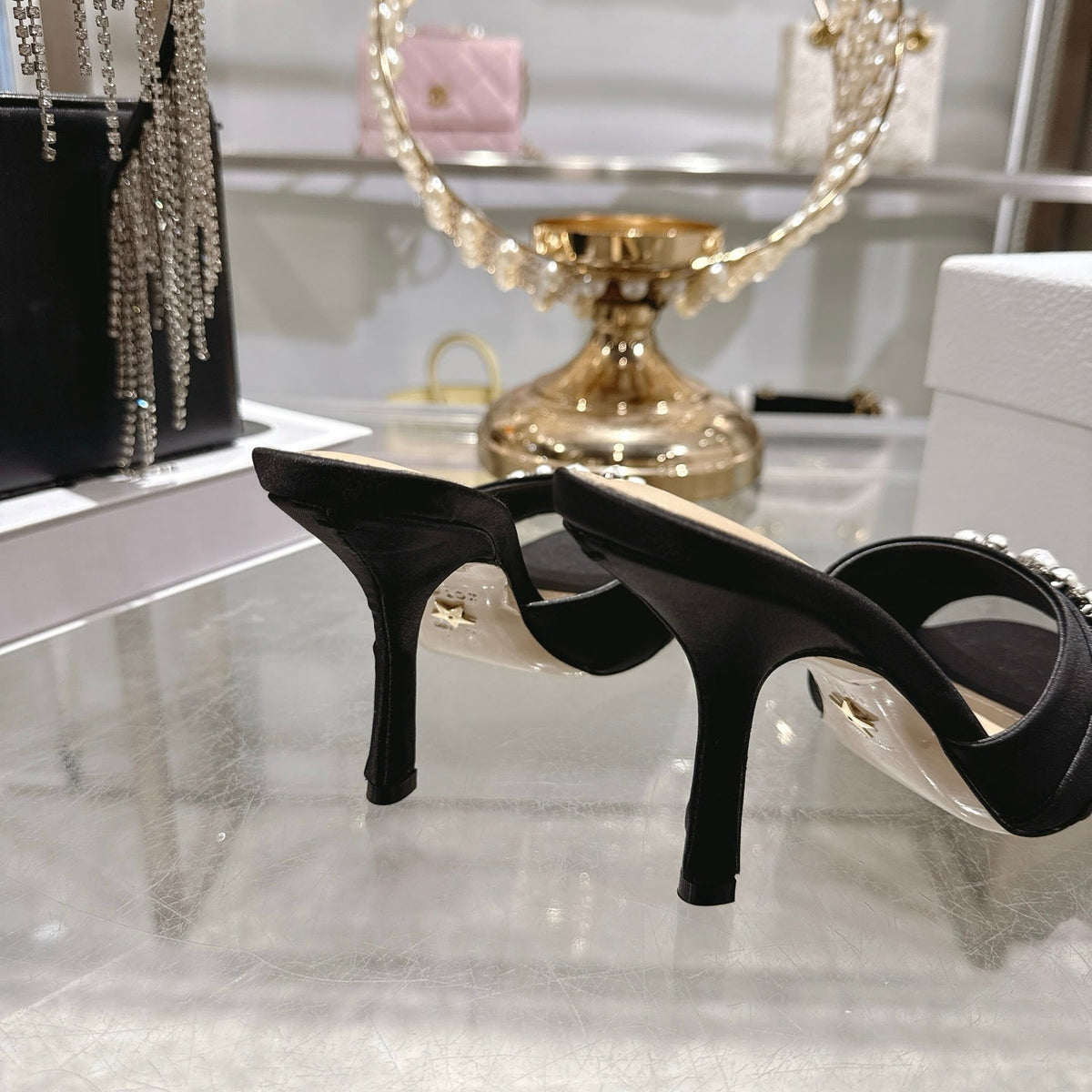 CD 26 High-Heeled Mules 85mm Pearl Black Leather 592249