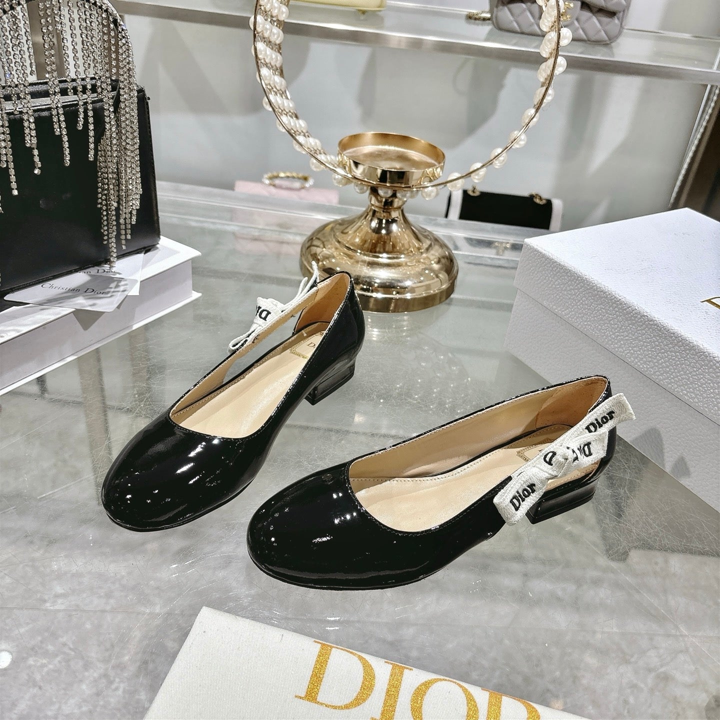 CD 26 Lolita Ballet Flats 30 Black Beige Patent Leather 679729