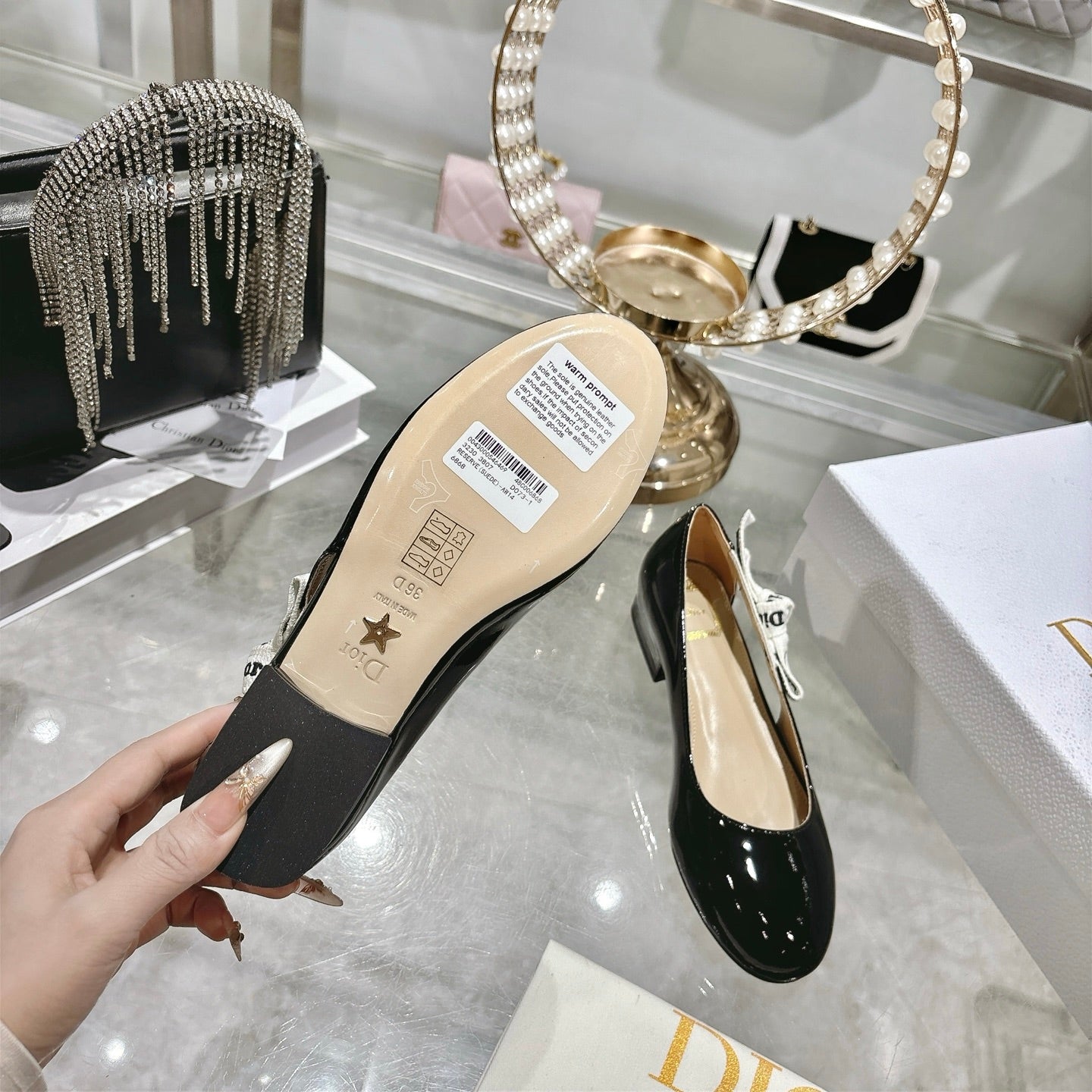 CD 26 Lolita Ballet Flats 30 Black Beige Patent Leather 679729