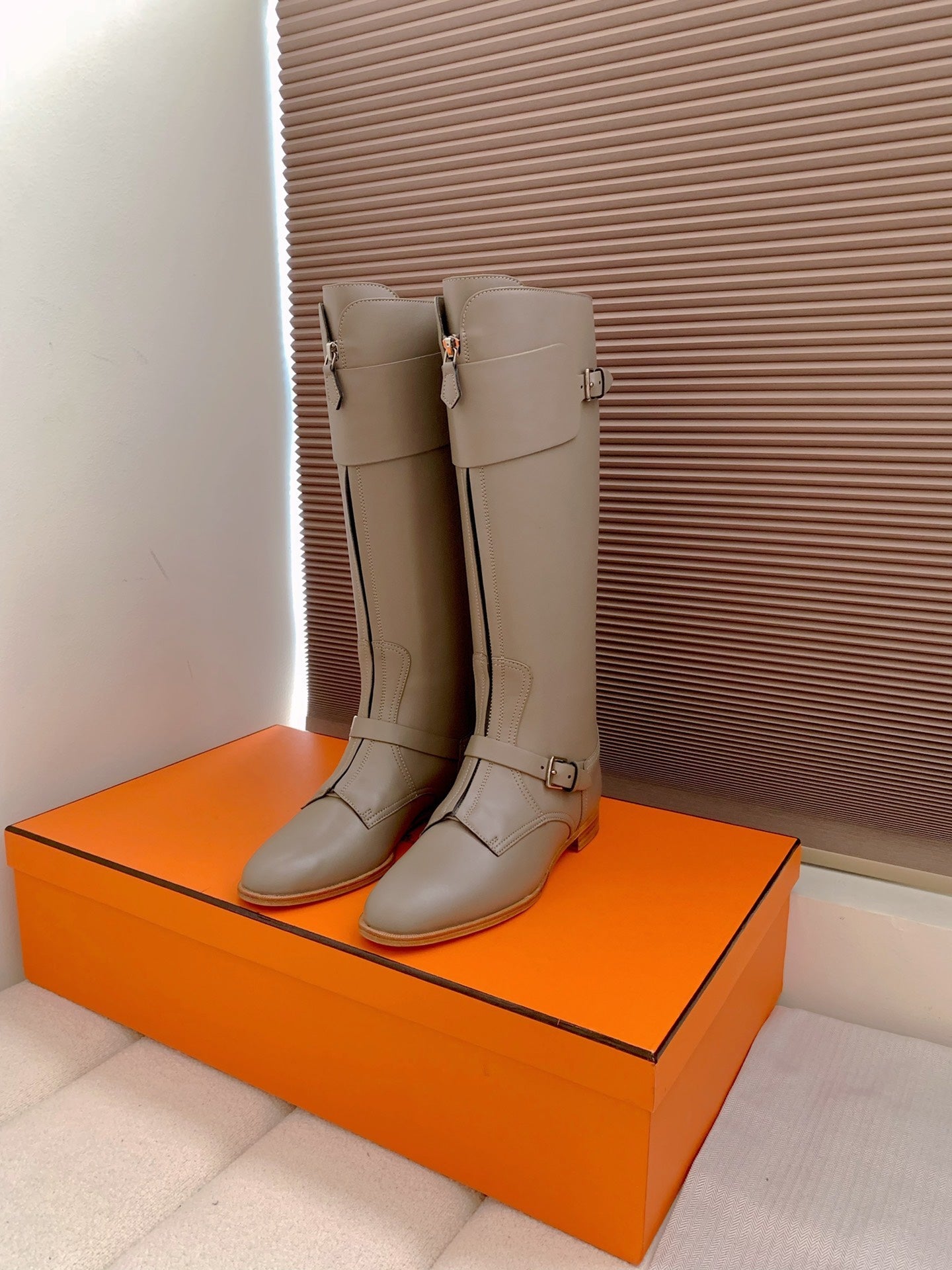 HM Riding Boots Taupe Gray Cowhide  464359