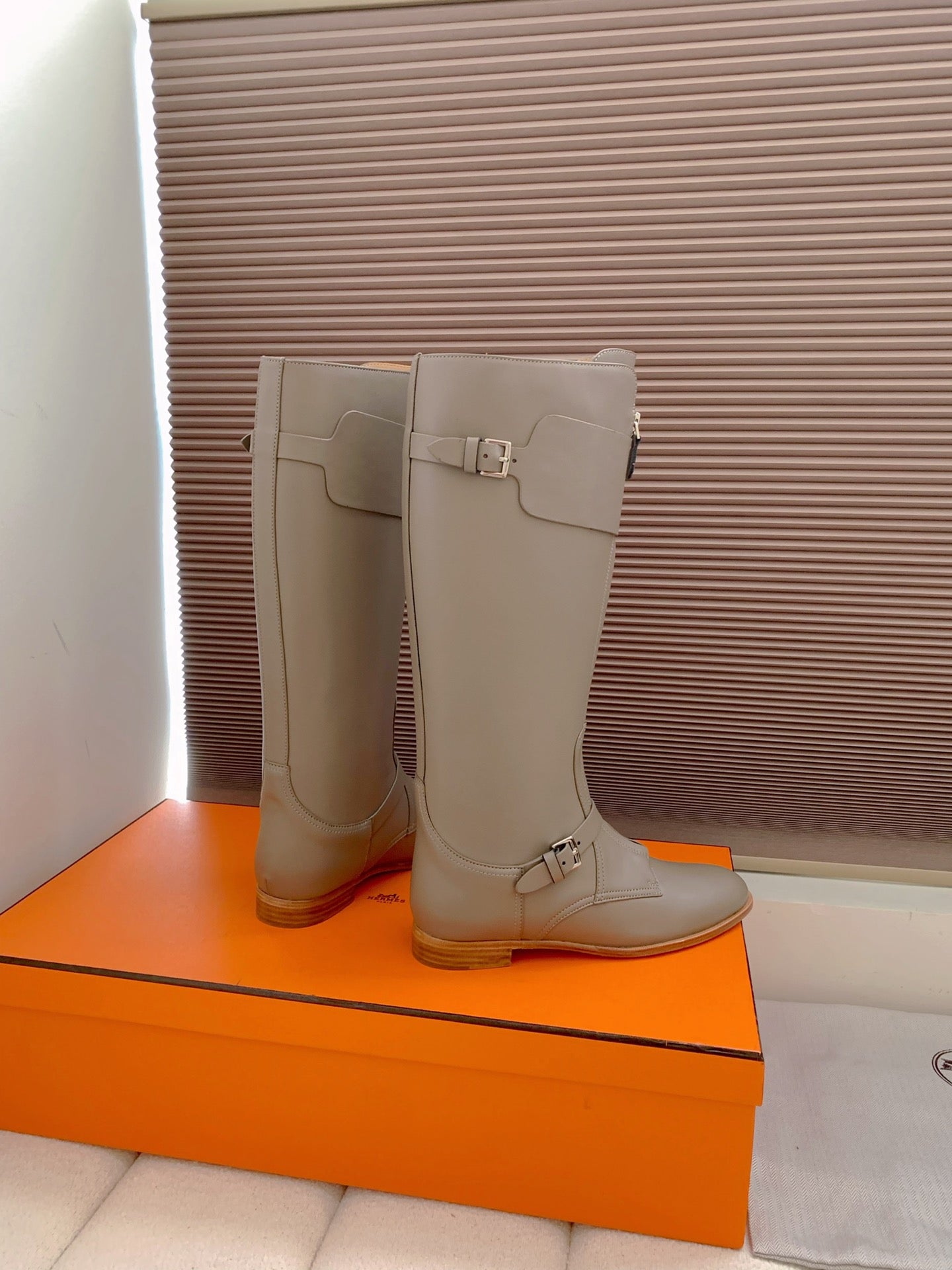 HM Riding Boots Taupe Gray Cowhide  464359