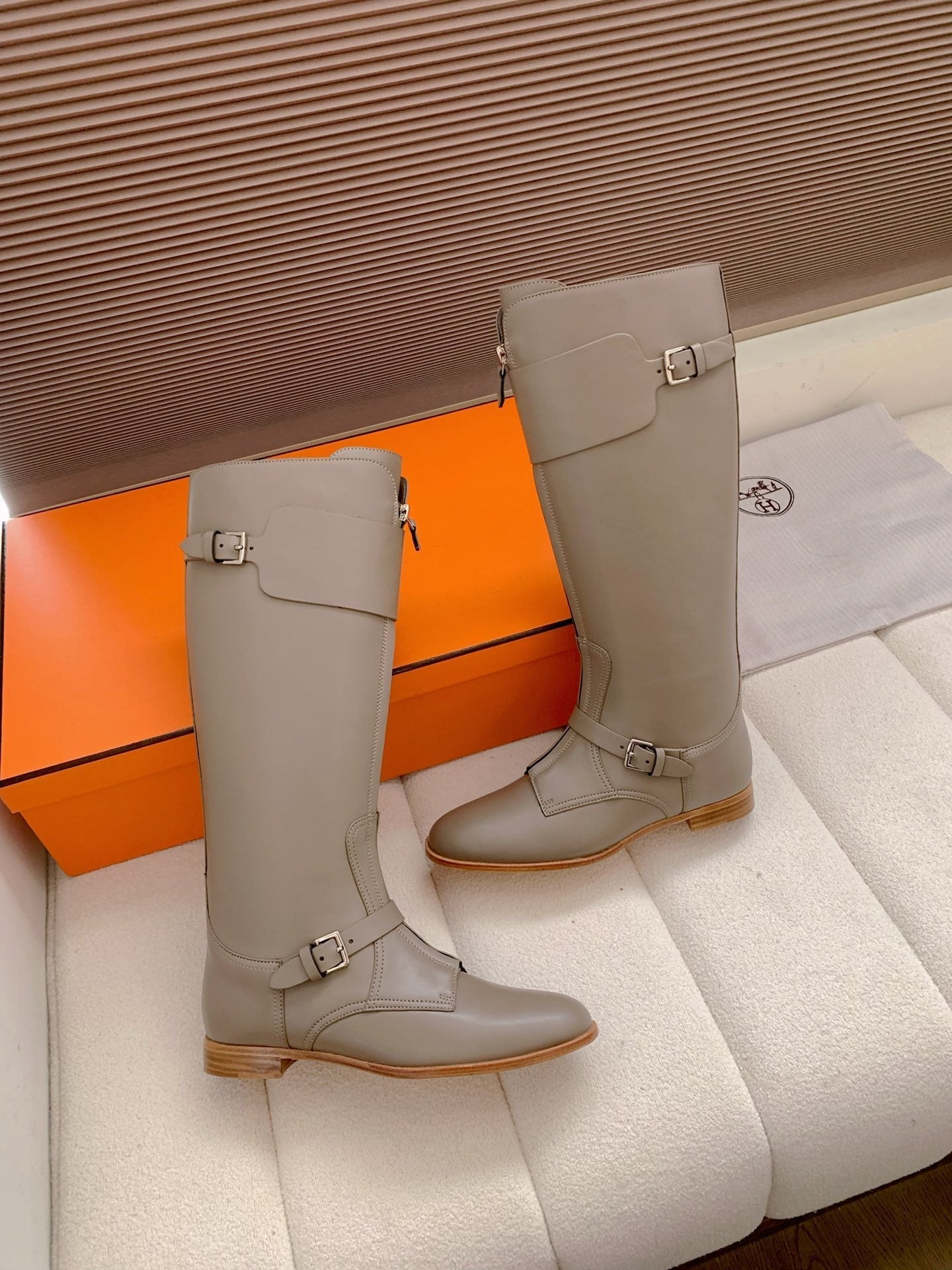 HM Riding Boots Taupe Gray Cowhide  464359
