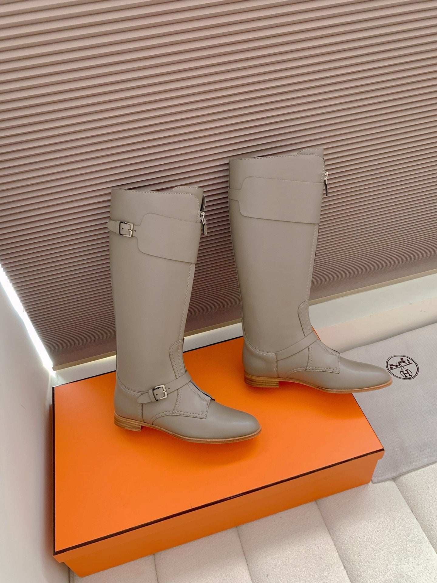HM Riding Boots Taupe Gray Cowhide  464359
