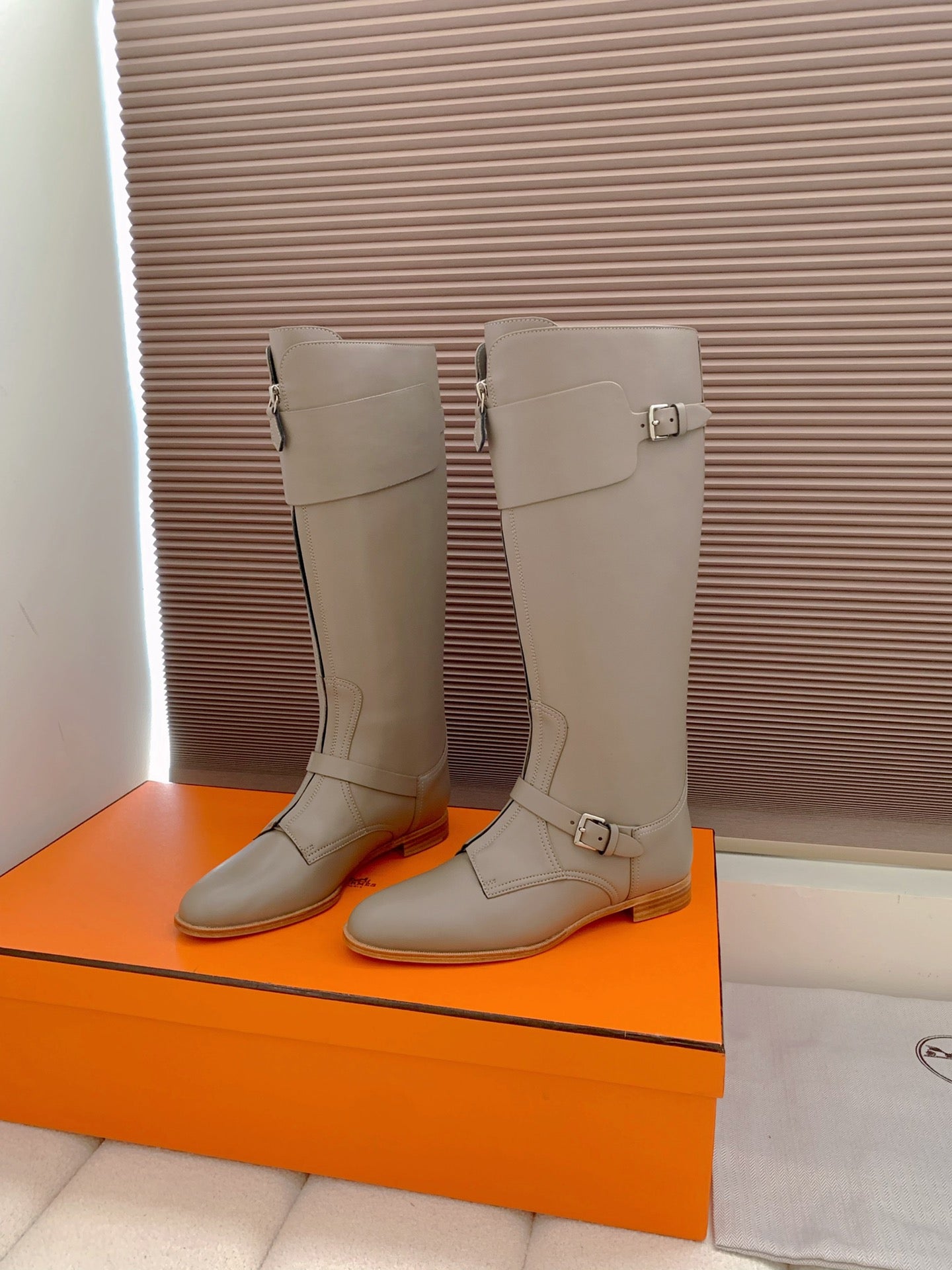 HM Riding Boots Taupe Gray Cowhide  464359