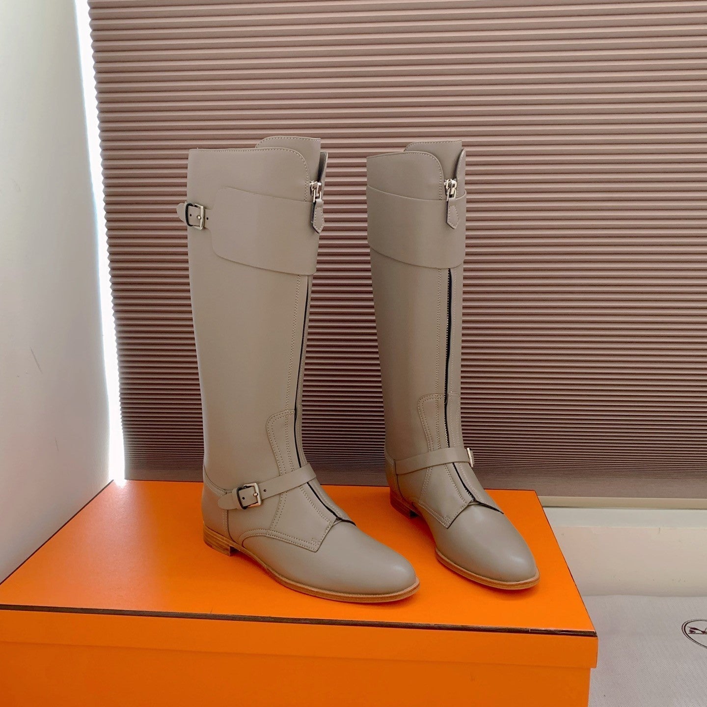 HM Riding Boots Taupe Gray Cowhide  464359