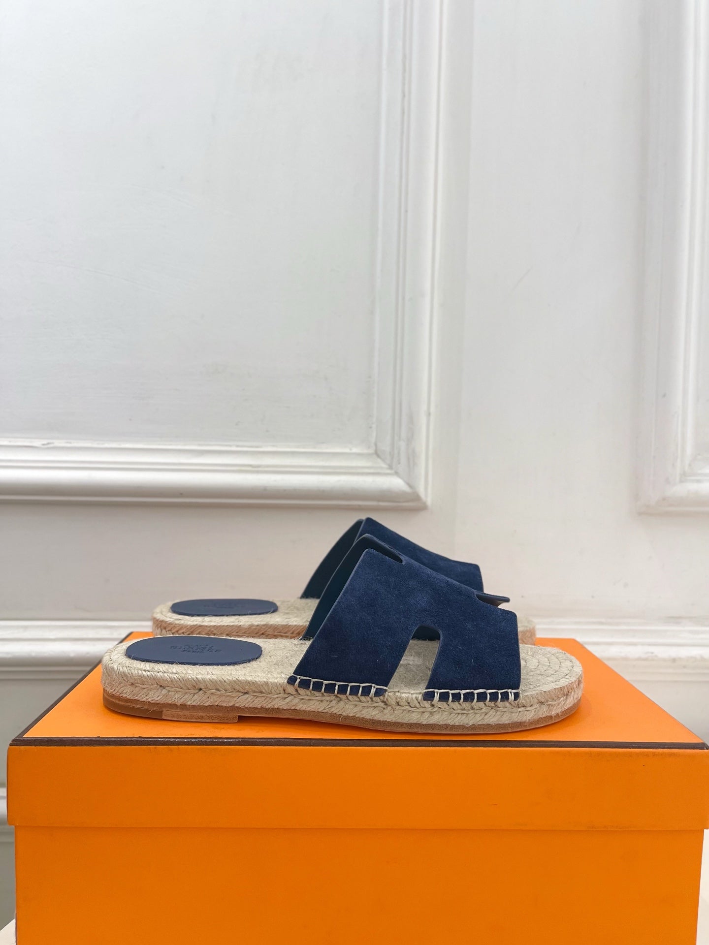HM Antigua Espadrille Navy Blue Suede Raffia 631939