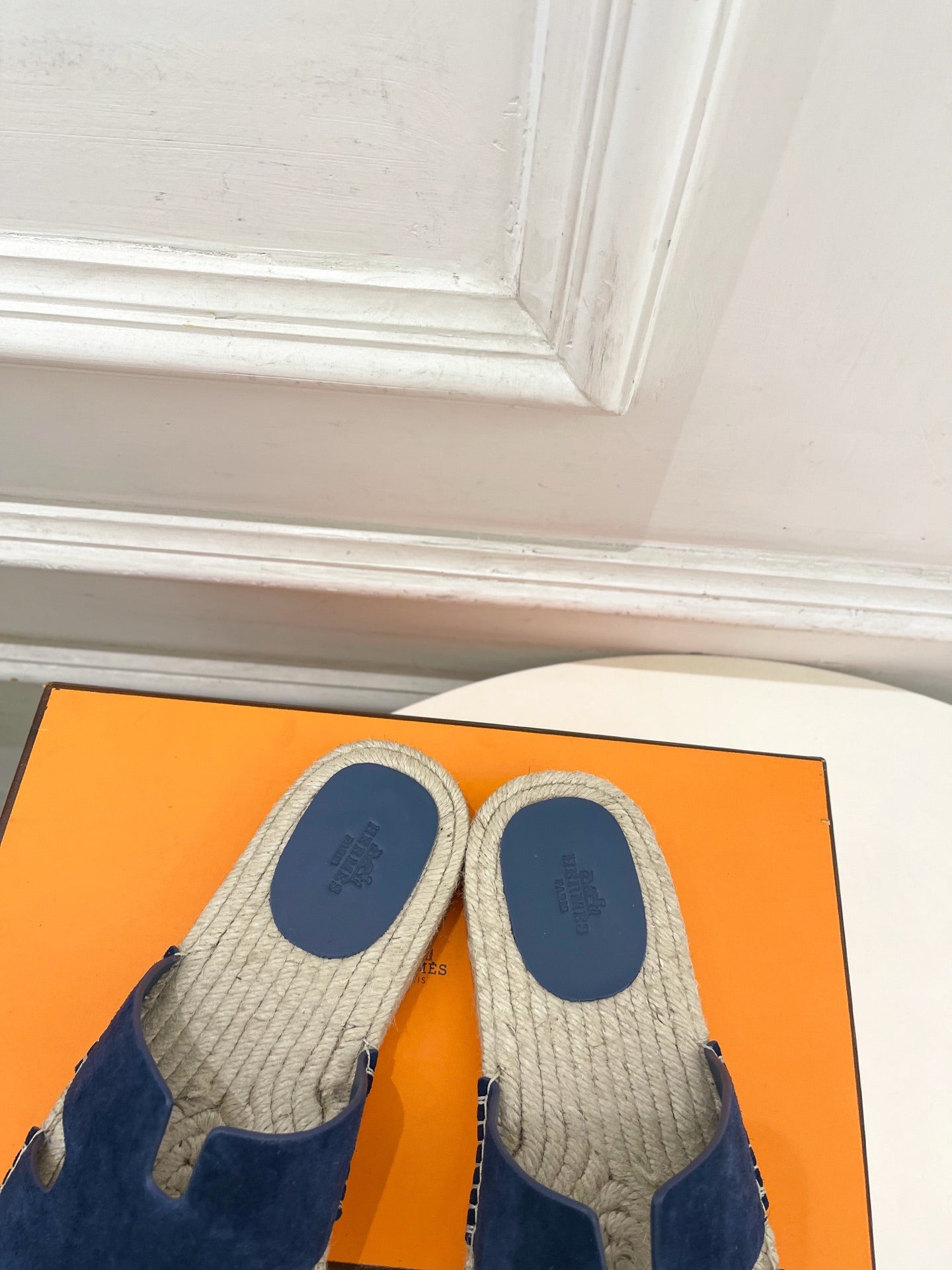 HM Antigua Espadrille Navy Blue Suede Raffia 631939