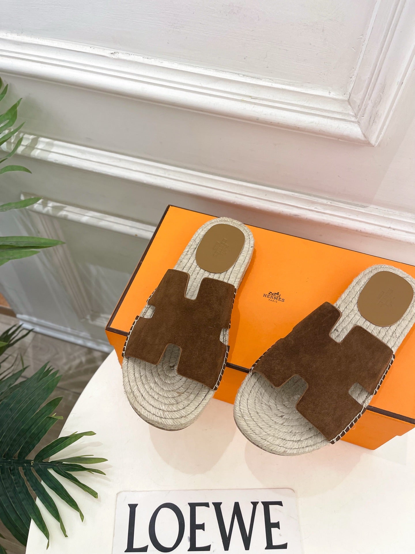 HM Antigua Espadrille Brown Suede Raffia 631940