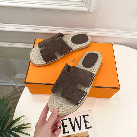 HM Antigua Espadrille Dark Brown Suede Raffia 631941