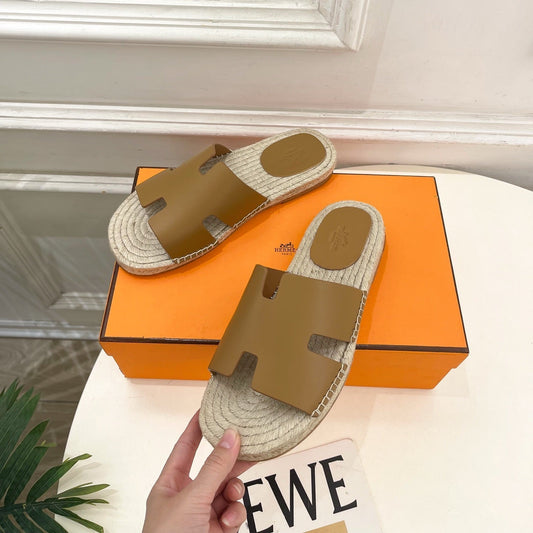HM Antigua Espadrille Tan Leather Raffia 631946