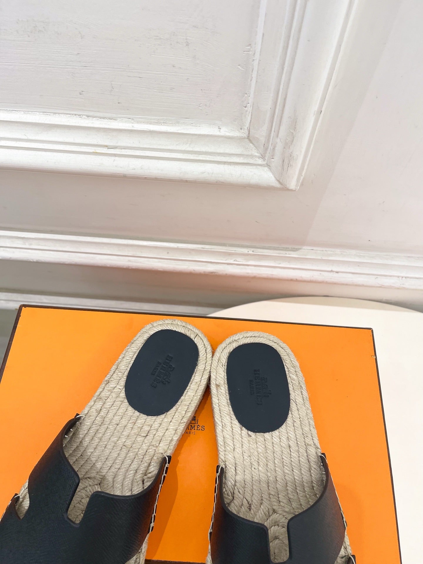 HM Antigua Espadrille Black Leather Raffia 631947