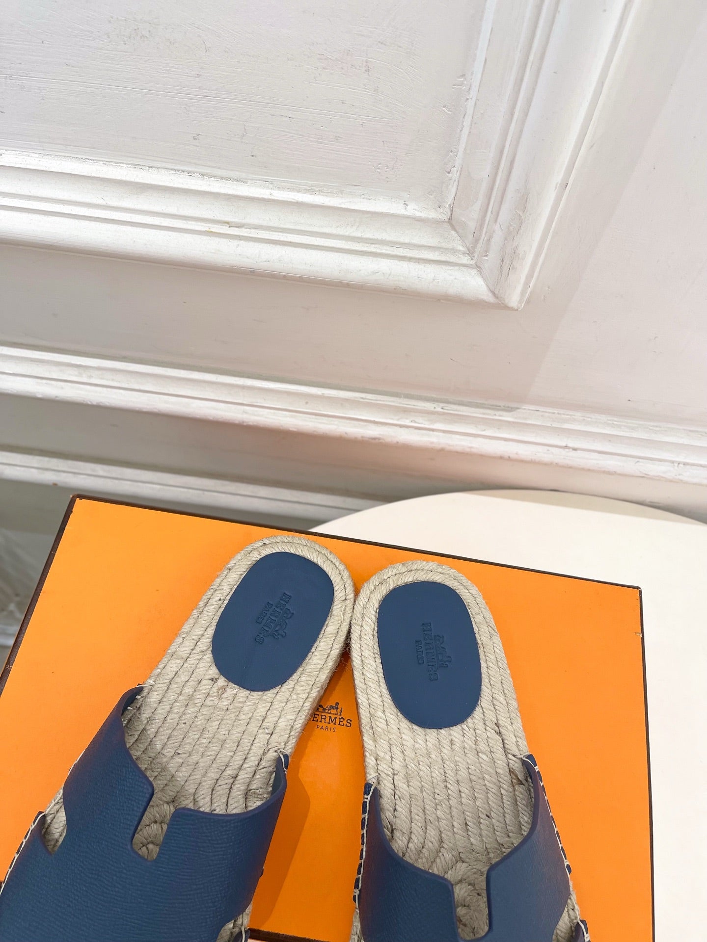 HM Antigua Espadrille Navy Blue Leather Raffia 631949