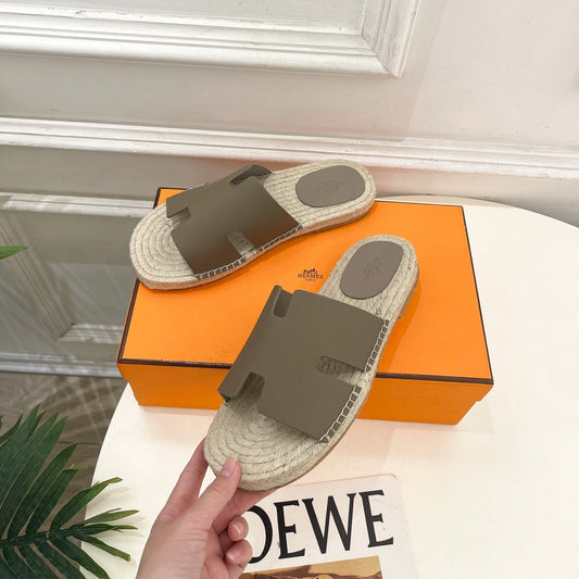 HM Antigua Espadrille Taupe Leather Raffia 631951