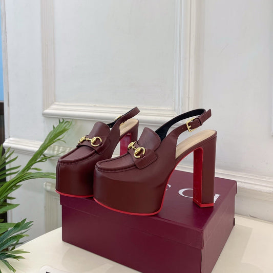 GG 26SS Platform Sandals 130 Burgundy Sheepskin 640263