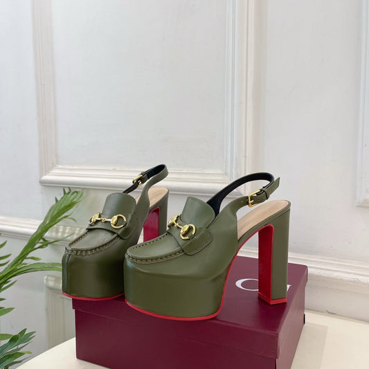 GG 26SS Platform Sandals 130 Green Sheepskin 640264