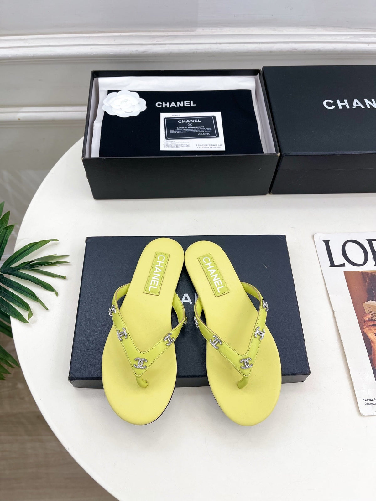 Chanel 2026 Double C Rhinestone Flat Flip-Flops Lambskin Sheepskin 831523