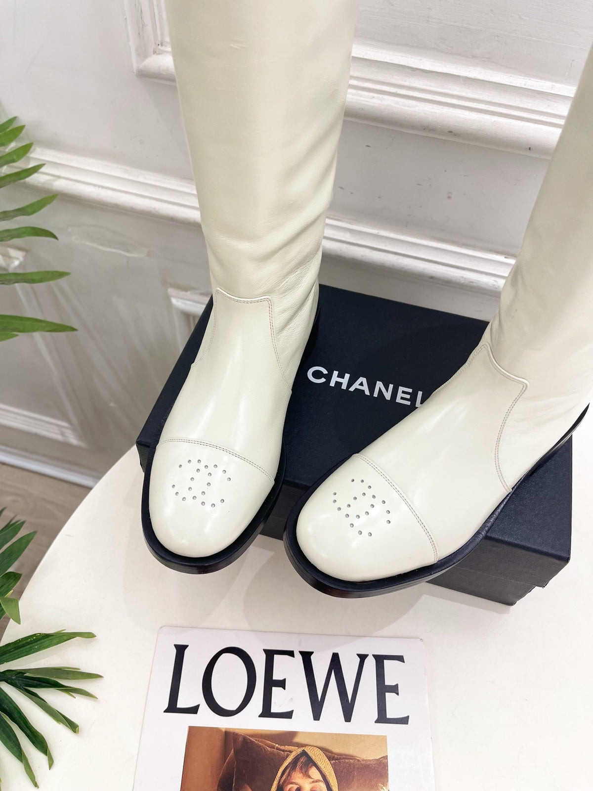 CC 26S Biker Knee Boots 3cm Ivory Smooth Leather 111858