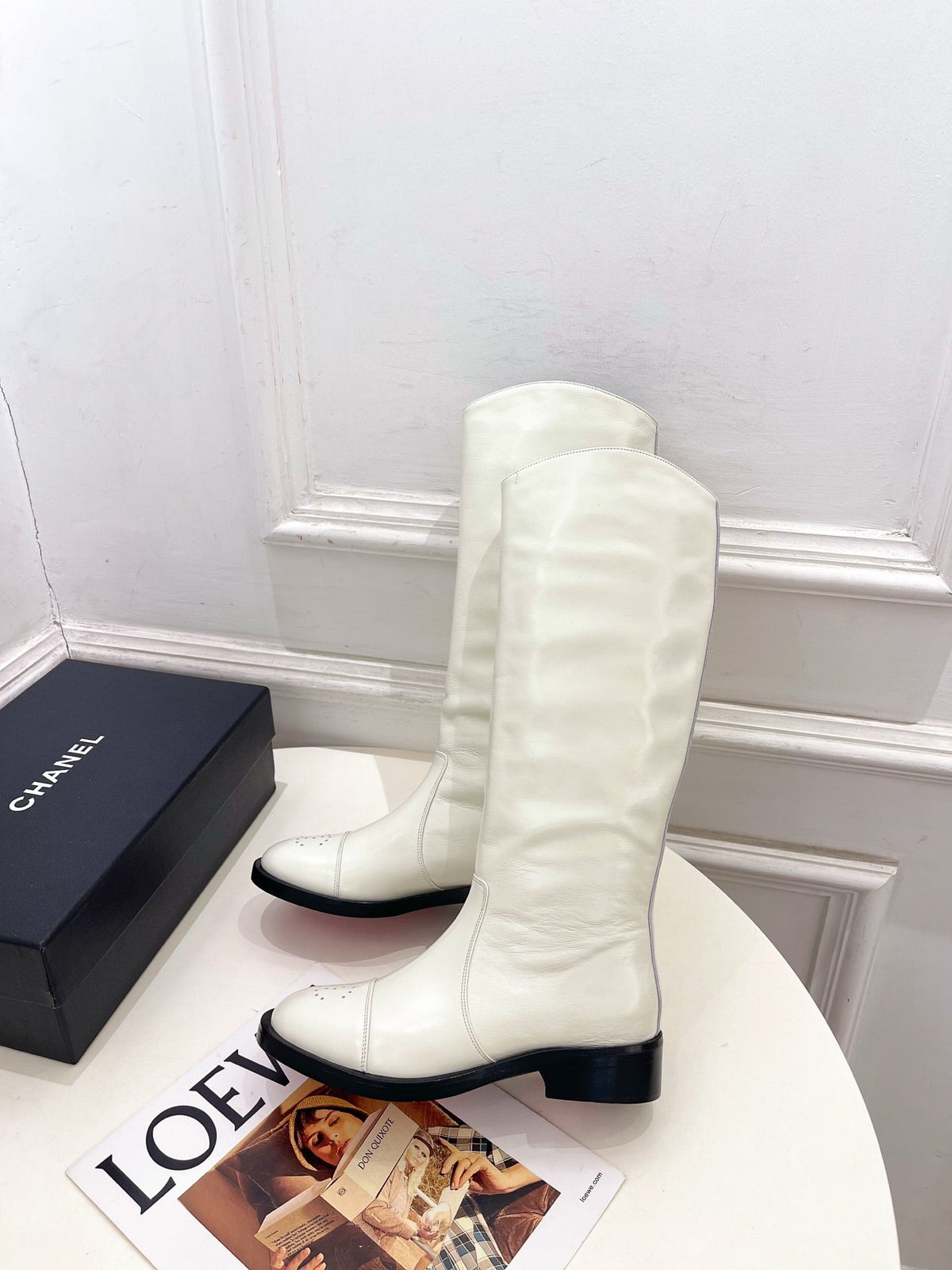 CC 26S Biker Knee Boots 3cm Ivory Smooth Leather 111858