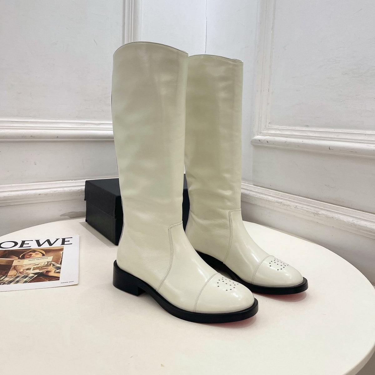 CC 26S Biker Knee Boots 3cm Ivory Smooth Leather 111858
