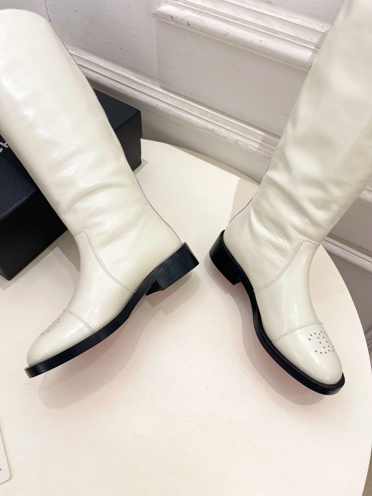 CC 26S Biker Knee Boots 3cm Ivory Smooth Leather 111858
